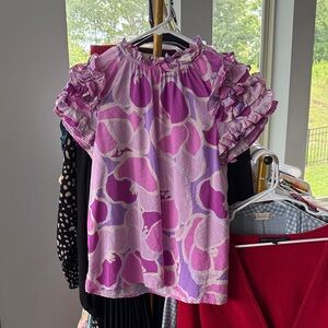 Ann Taylor Pink and Purple Ruffle Sleeve Top